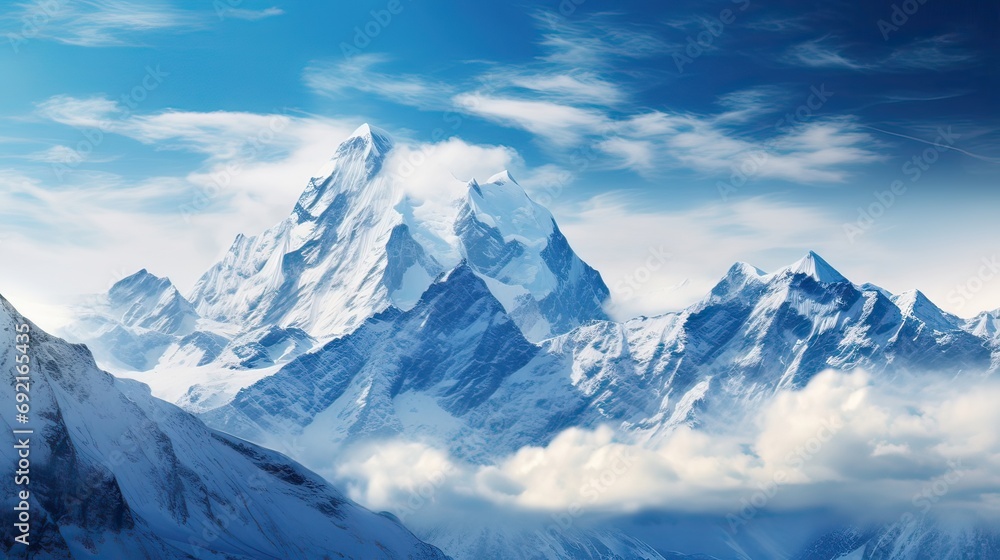 Grand, breathtaking, snowy landscape, majestic mountains, winter wonderland, scenic beauty, tranquil, frosty, snowy panorama. Generated by AI. Grand, breathtaking, snowy landscape, majestic mountains, winter wonderland, scenic beauty, tranquil, frosty, snowy panorama. Generated by AI.
