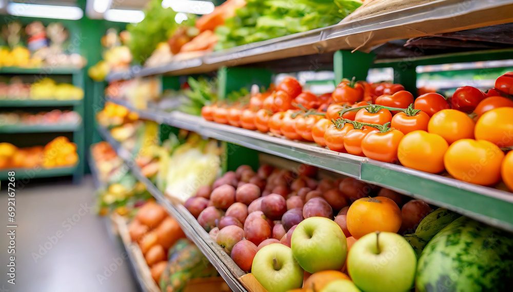 fruits and vegetables in supermarket - obrazy, fototapety, plakaty 