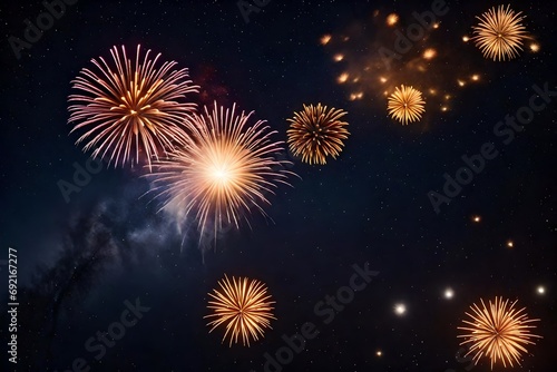 fireworks on a fuzzy milky way backdrop