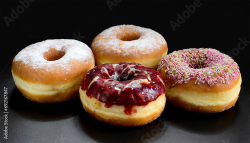 variety of donuts on black background