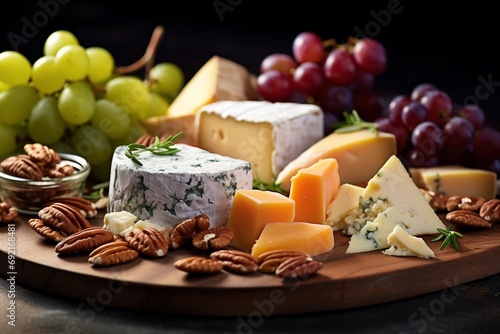 Assorted cheese, grape, and nuts charcuterie board