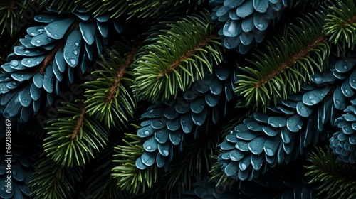Dew-Kissed Pine Cones Amidst Lush Needles Capturing the Essence of a Rainy Forest Morning