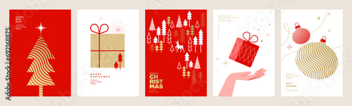 Merry Christmas and Happy New Year greeting card template. Vector illustrations for background, greeting card, party invitation card, website banner, social media banner, marketing material.