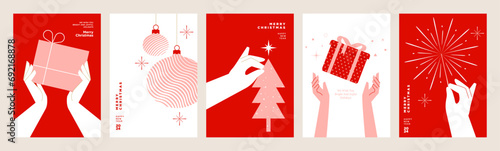 Merry Christmas and Happy New Year greeting card template. Vector illustrations for background, greeting card, party invitation card, website banner, social media banner, marketing material.