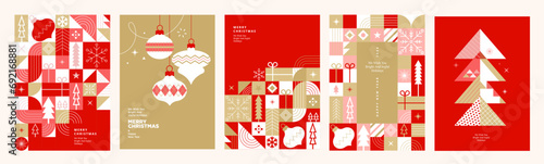 Merry Christmas and Happy New Year greeting card template. Vector illustrations for background, greeting card, party invitation card, website banner, social media banner, marketing material.