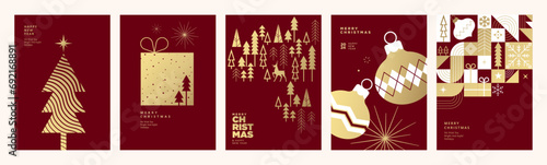 Set of Christmas and New Year greeting cards. Vector illustration concepts for graphic and web design, social media banner, marketing material.