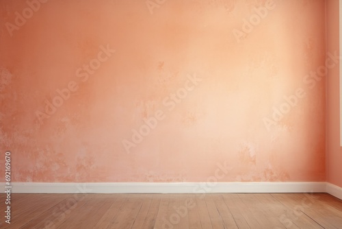 Room interior empty space peach fuzz background mock up, sunlight and shadows room walls, cozy