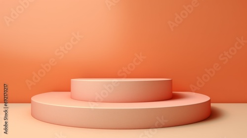 Minimal modern cosmetic products display on Peach Fuzz background with copy space