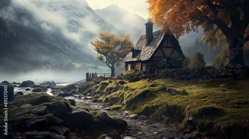 a house on a hill by a river