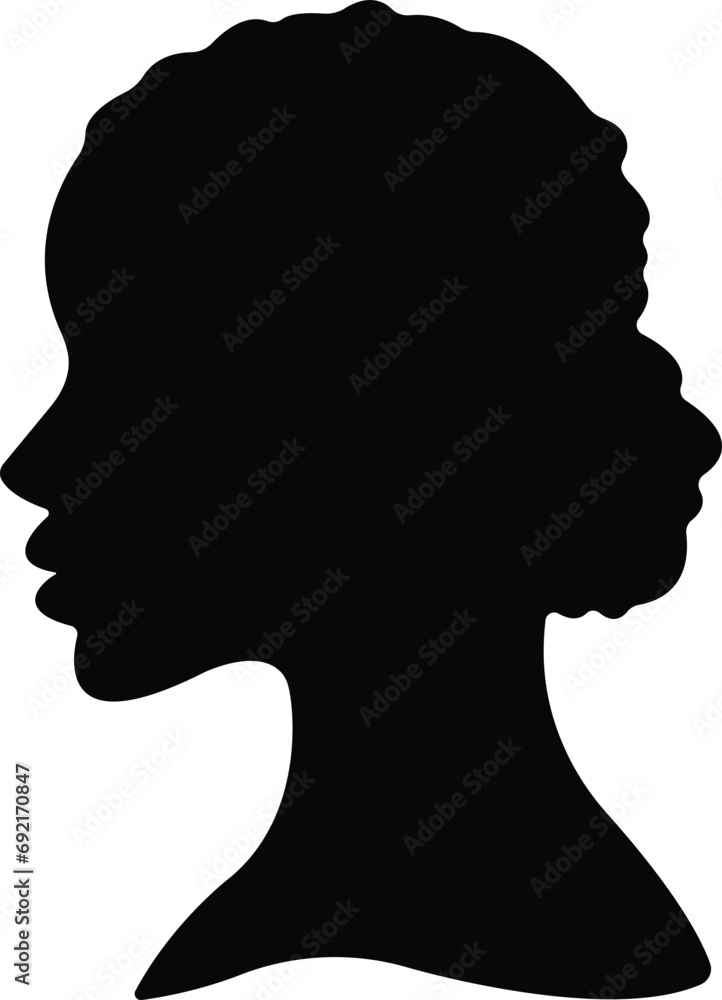 Women icon in flat. isolated on transparent background. elegant silhouettes with different hairstyles. symbol of African American Beautiful female face in profile. Vector for apps and website