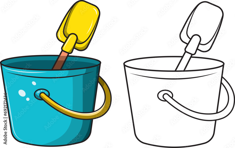 Conjunto balde y pala de juguete para niños estilo cartoon, ilustración