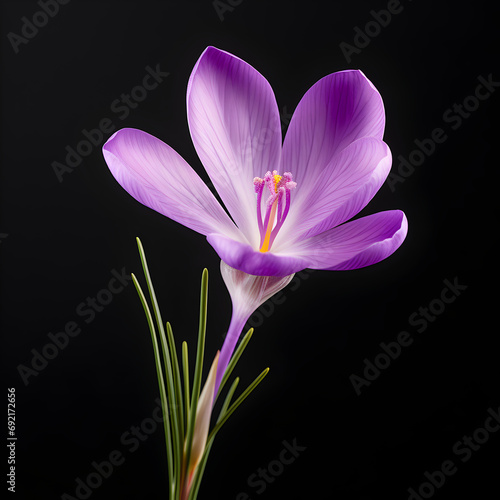 Close up of a purple crocus flower isolated on Black background 