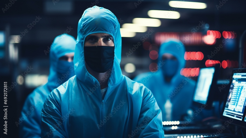 Mysterious Figures in High-Tech Laboratory Monitoring Advanced Computer Systems Mysterious Figures in High-Tech Laboratory Monitoring Advanced Computer Systems