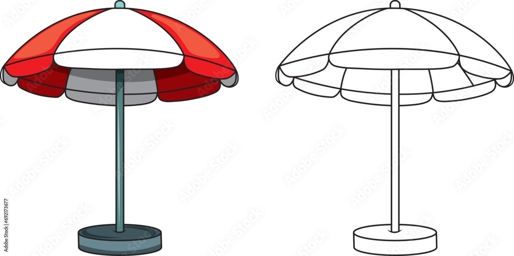 Conjunto de sombrillas de playas con soporte, ilustraciones vectoriales