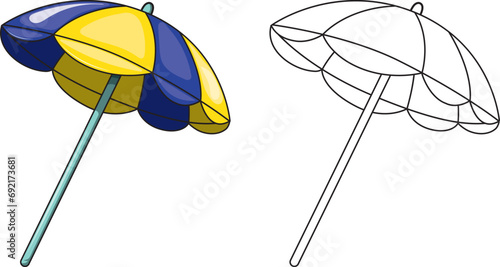 Conjunto de sombrillas de playas con color y sin color, ilustración vectorial en formato eps.