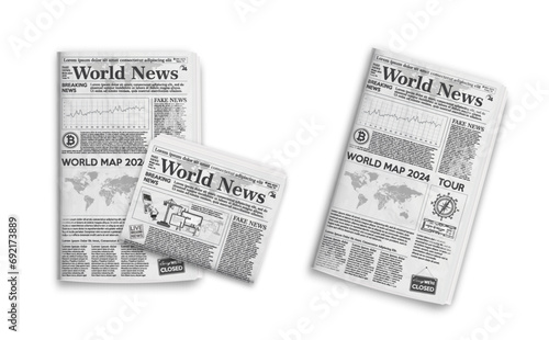 Newspaper. Realistic vector illustration of the page headline and cover of old newspaper layout. Set Newspaper vertical and horizontal spread template.