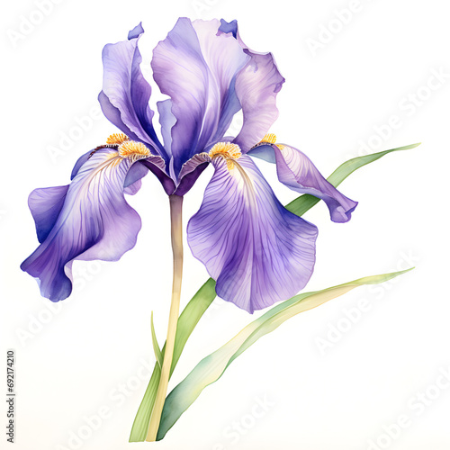 Illustration of a purple iris flower isoltaed on white background