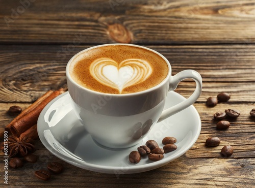 Coffee closeup, heart shape foam on the top