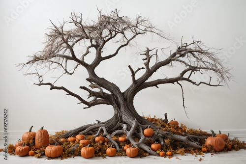 dead tree shillout for halloween decoration on white background photo