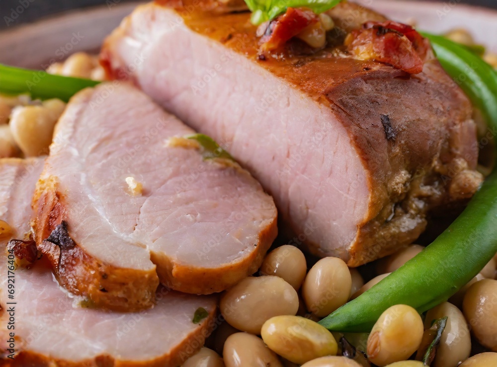 Meat with beans, traditional English food.