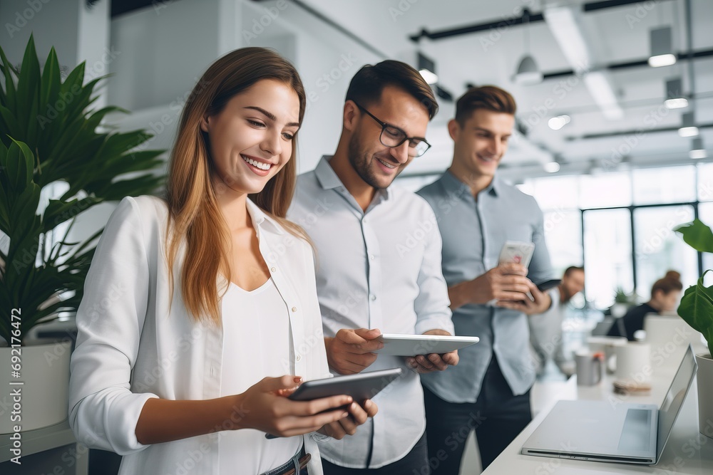 Several people work together using the device tablet to work online service and business application. Several people work together using the device tablet to work online service and business application.