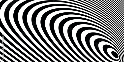 Abstract hypnotic spinning lines background. Black and white vertical tunnel wallpaper. Psychedelic twisted stripes pattern. Spiral template for posters  banners 