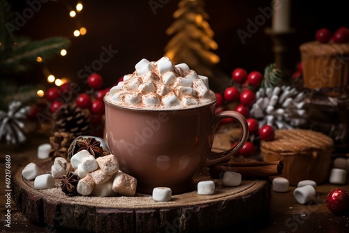Festive hot cocoa drink with marshmallows