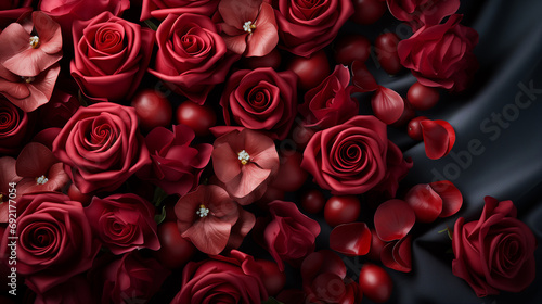 fresh dark red roses close up texture background