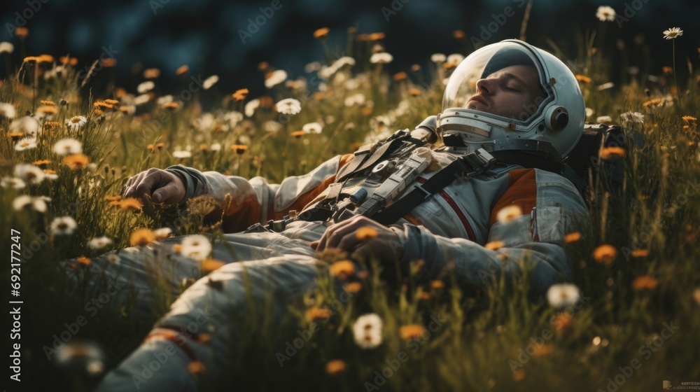 Astronaut lying in the meadow Astronaut lying in the meadow