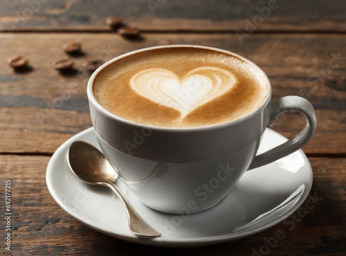 Coffee with heart shape foam on the top. Coffee art.