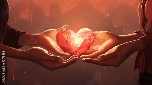 one hand offering a heart to another hand