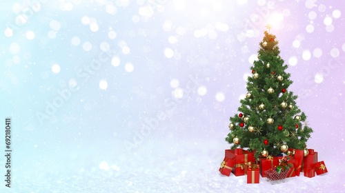 Christmas Tree with Gift Boxes in white Snow