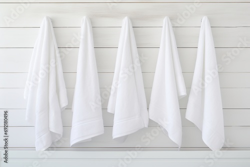 White towels on white wooden background