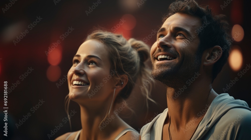 Young Caucasian Couple Waking Stretching Arms, Background HD For Designer Young Caucasian Couple Waking Stretching Arms, Background HD For Designer