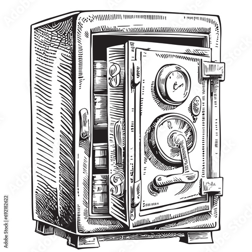 Retro safe bank sketch hand drawn in doodle style illustration