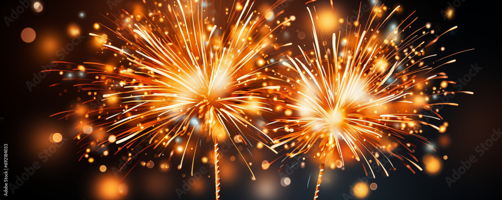 Naklejka premium Firework explosion in the night sky celebrating happy new year created by ai