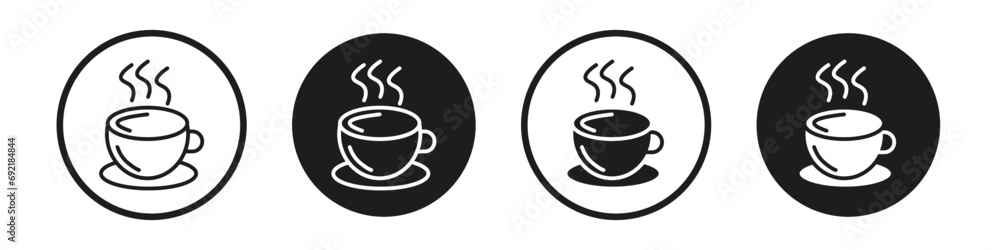Hot drinks icon set. coffee cup vector symbol. hot tea sign in black filled and outlined style. - obrazy, fototapety, plakaty 