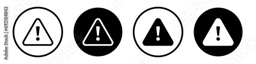 Disclaimer icon set. alert exclamation vector sign in black filled and outlined style. photo