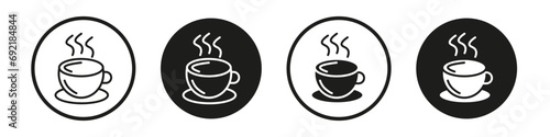 Hot drinks icon set. coffee cup vector symbol. hot tea sign in black filled and outlined style.