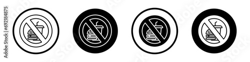 No eating icon set. avoid meal vector symbol. fork and spoon ban forbidden icon in black filled and outlined style. photo