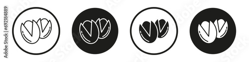 Pistachio icon set. shells nut vector symbol in black filled and outlined style.
