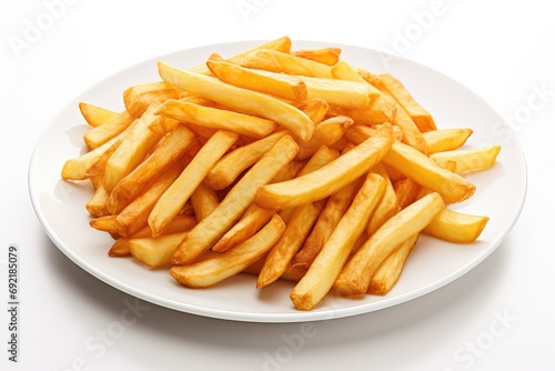 French fries cooked with an aifryer on a white plate isolated  on white background
