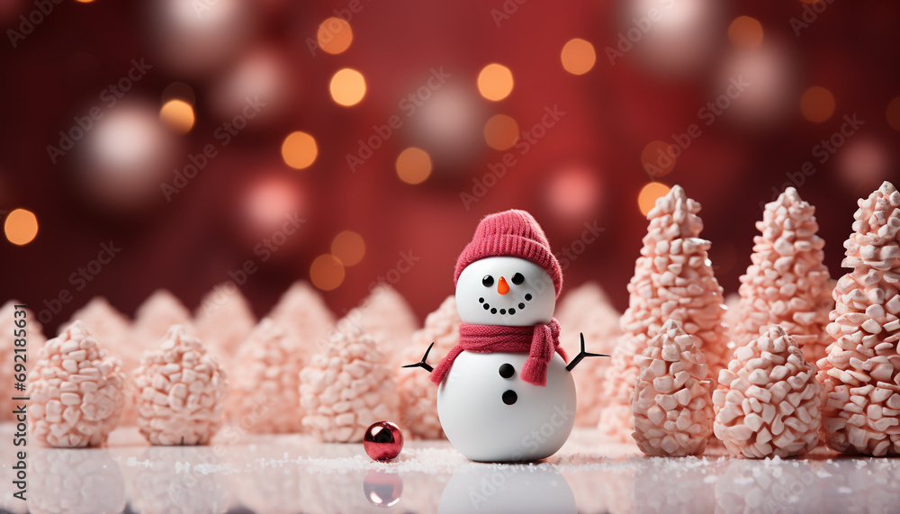 Obraz premium Snowman decoration brings winter celebration with cute snowflake background generated by AI