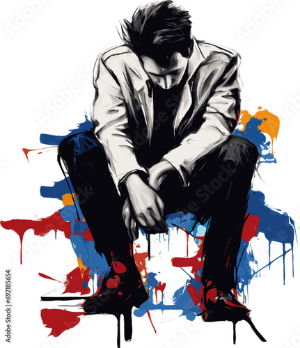 abstract sad young man vector illustration