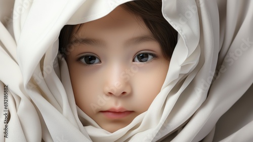 Portrait Asian Newborn Baby White Cloth, Background HD For Designer 