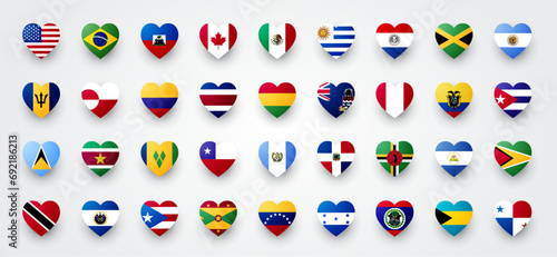 Giant Flag Set. Heart Shaped North And South America Flags