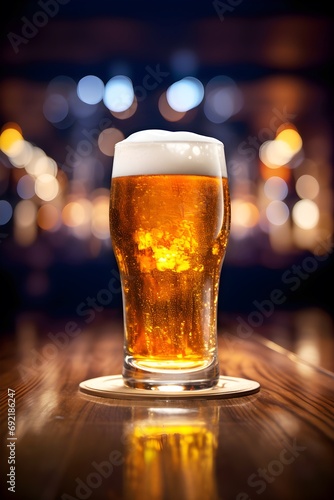  Glass of beer on a wooden table