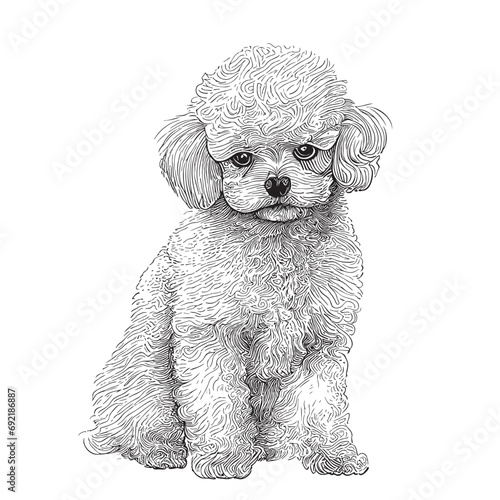 Toy poodle white hand drawn sketch in doodle style illustration