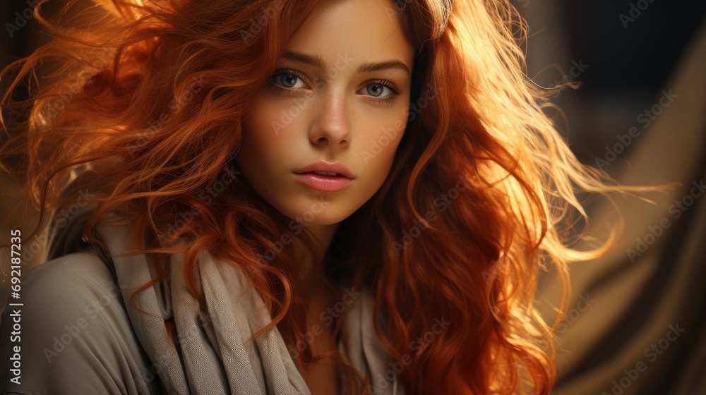 Portrait Teenage Girl Red Curly Hair, Background HD For Designer Portrait Teenage Girl Red Curly Hair, Background HD For Designer