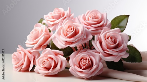 Bouquet Pink Roses On White Background   Background HD  Illustrations